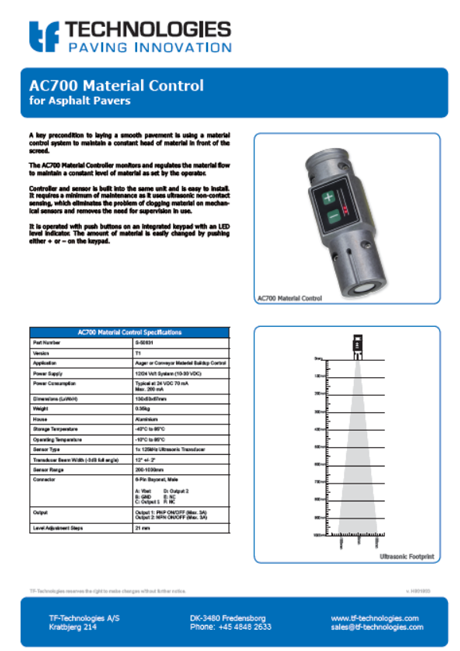 AC700 Material Controller - Feeder - TF-Technologies Material Sensor