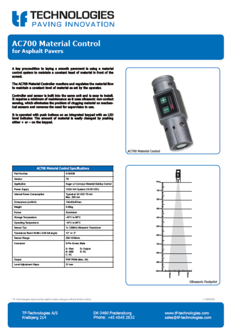AC700 Material Controller T06 - Feeder - TF-Technologies Material Sensor